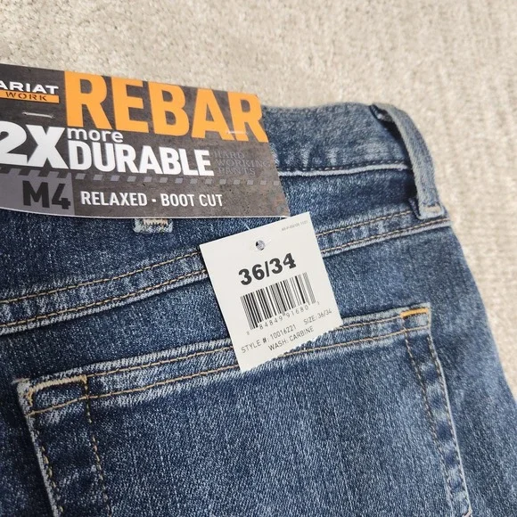 Ariat M4 Jeans Men 36x34 Relaxed Bootcut Carbine Rebar Cowboy Rodeo Stretch Blue
